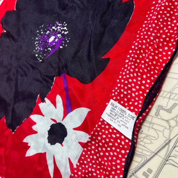 Vintage Bill Blass Black Red and White Silk Floral Scarf - Picture 2 of 6